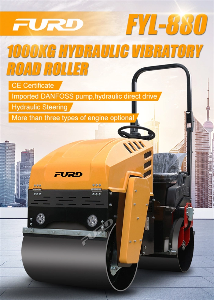 Hydraulic Steering 1 Ton Road Roller Machine Compactor Asphalt Road Roller Fyl-880